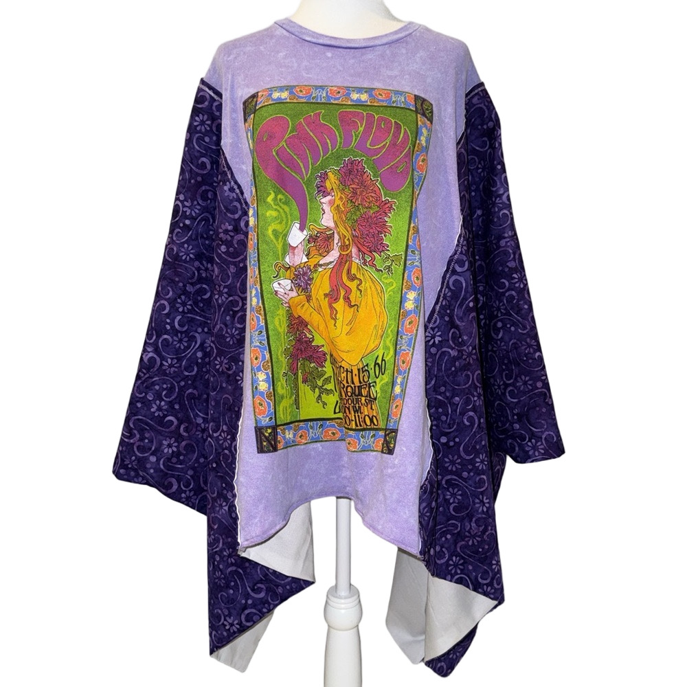 IMPULSIVE DESIGNS Pink Floyd purple tie dye Purple Batik boho poncho shirt top